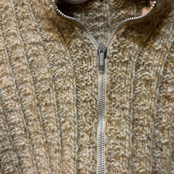 Vintage Hand-Knit Oatmeal Wool Zip-up Sweater - Picture 2 of 3